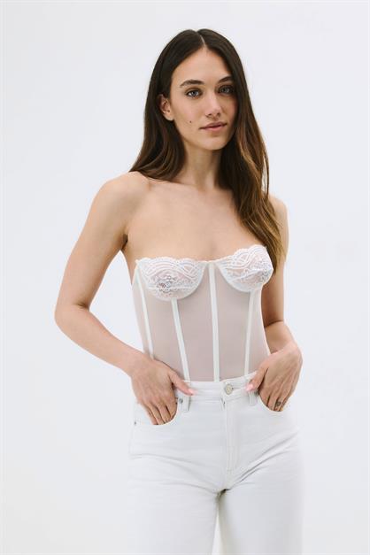 Sheer Lace Strapless Bustier - Sexy Floral Lace Corset Top - Style 6003