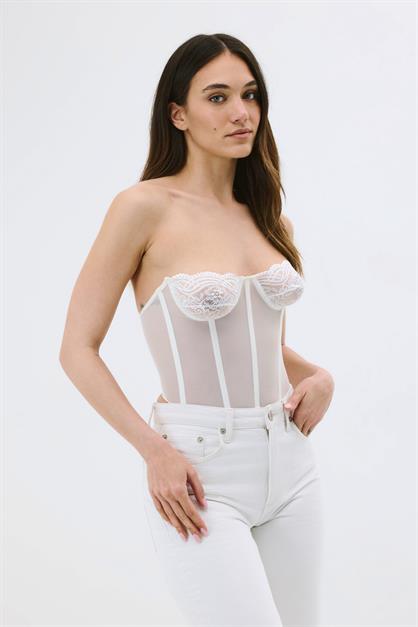 Sheer Lace Strapless Bustier - Sexy Floral Lace Corset Top - Style 6003