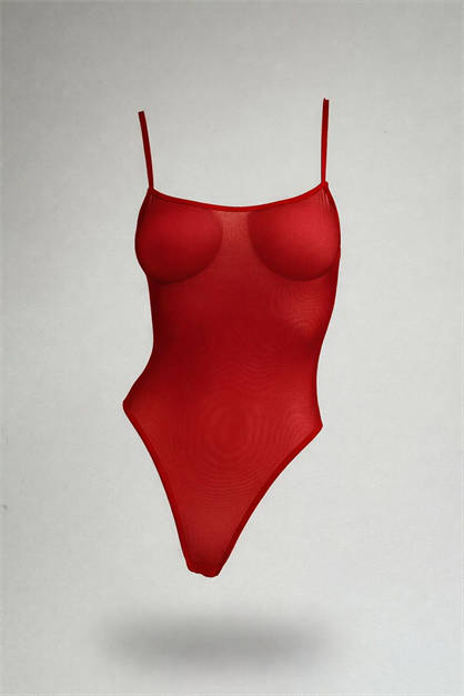 Tül Bodysuit Kırmızı
