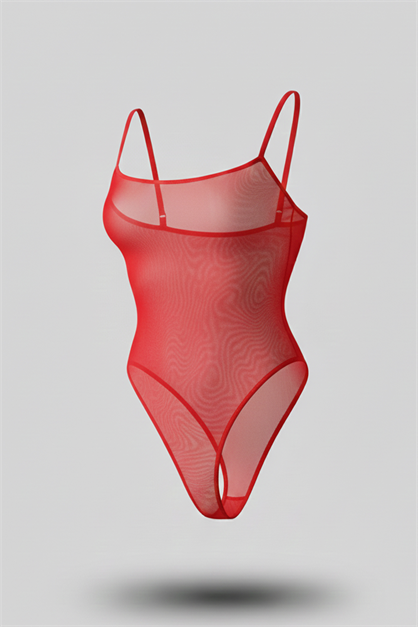 Tül Bodysuit Kırmızı