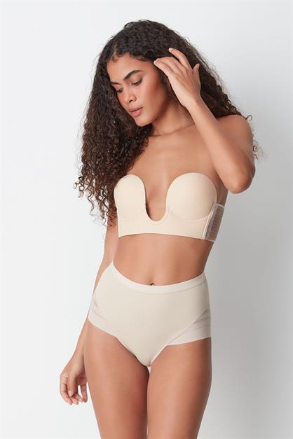 High-Waisted Corseted Panties with Tulle Detail C19301