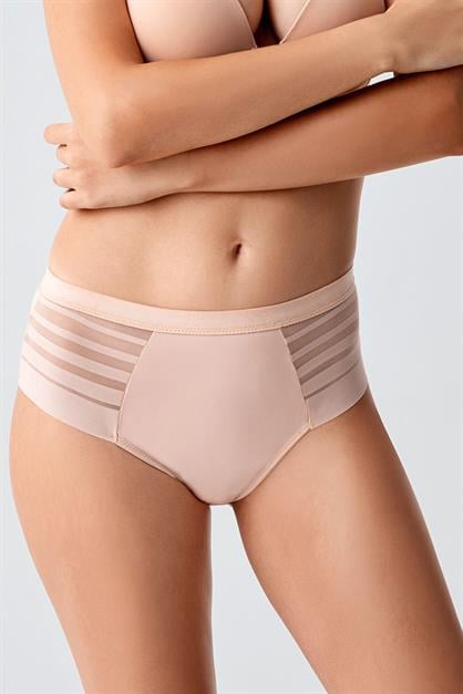 High-Waisted Sheer Mesh Detail Panties - Elegant Lace & Tulle Briefs - Style C19303