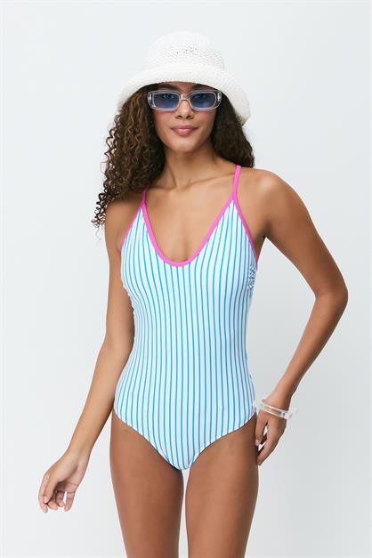 U-neck String Strap Swimsuit 7782