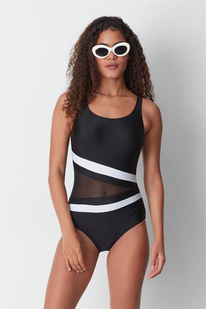 U-Neck Mesh Detail Swimsuit 7706