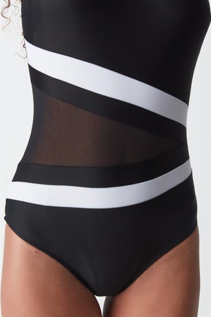 U-Neck Mesh Detail Swimsuit 7706