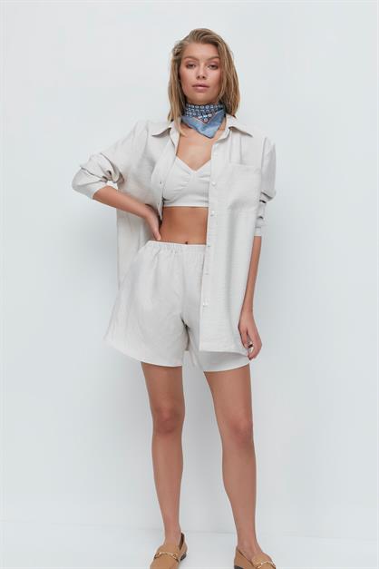 Long Sleeve Shirt Shorts 3-Piece Set 9147