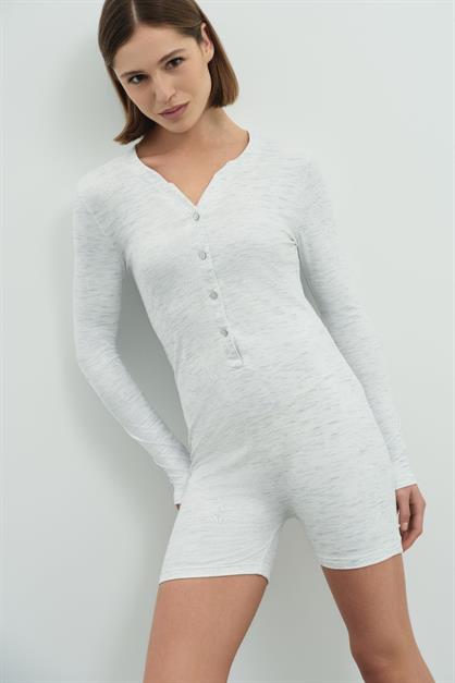 Long Sleeve Soft Buttoned Short Jumpsuit Romper