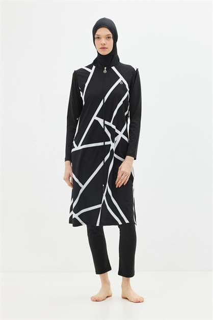 Long Tunic 4-Piece Modest Swimwear Set - Full Coverage Burkini - Style 6049