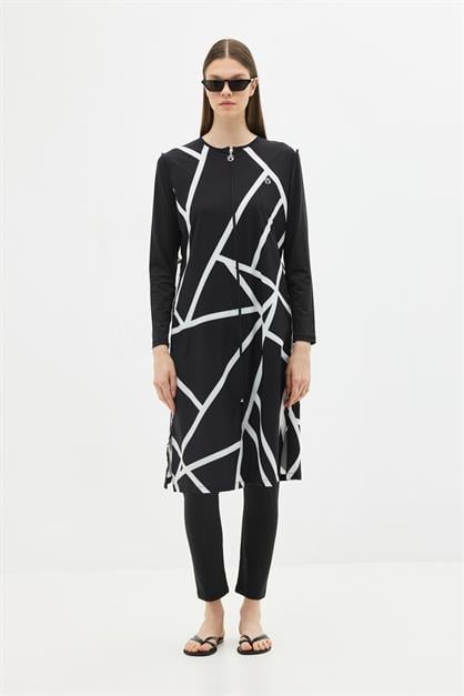 Long Tunic 4-Piece Modest Swimwear Set - Full Coverage Burkini - Style 6049