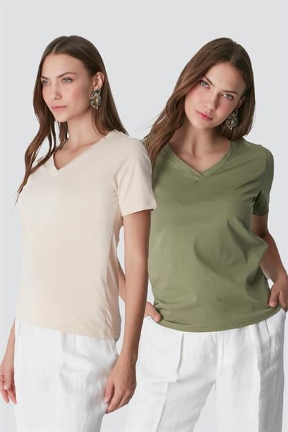 V-Neck Short Sleeve 2-Pack Basic T-Shirt 962