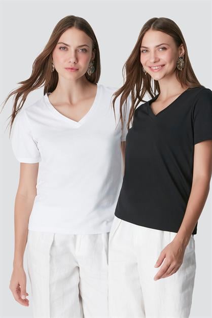 V-Neck Short Sleeve 2-Pack Basic T-Shirt 962