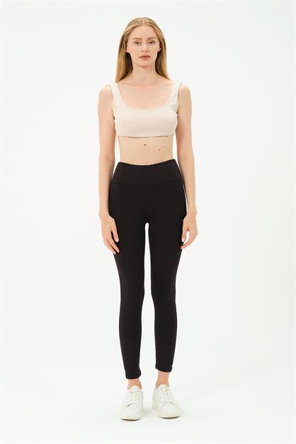 Fleece-Lined Ribbed Stretch Knit Leggings C17009 