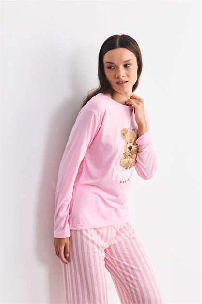 Yumuşak Dokulu Baskılı Pijama Takımı Ayıcık