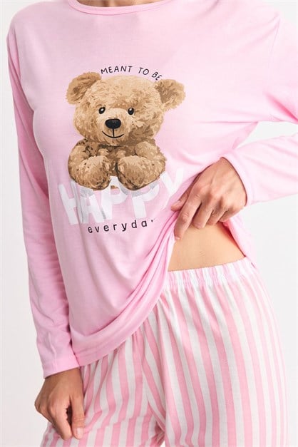 Yumuşak Dokulu Baskılı Pijama Takımı Ayıcık
