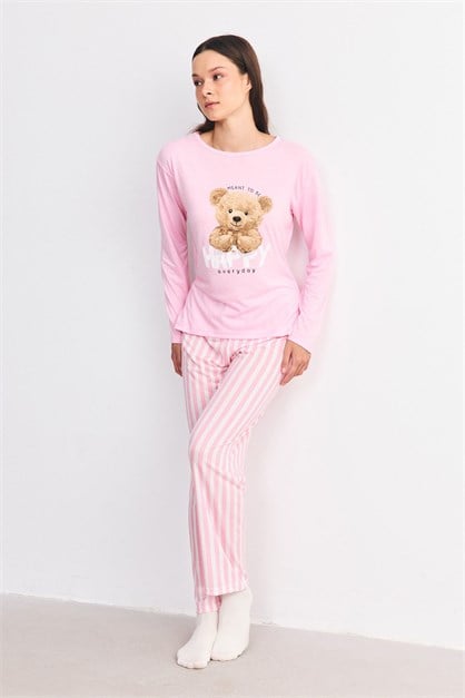 Yumuşak Dokulu Baskılı Pijama Takımı Ayıcık
