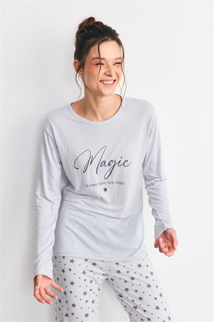 Yumuşak Dokulu Baskılı Pijama Takımı Yıldız