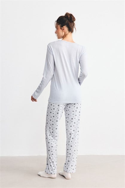 Yumuşak Dokulu Baskılı Pijama Takımı Yıldız