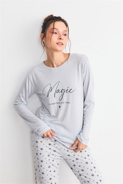 Yumuşak Dokulu Baskılı Pijama Takımı Yıldız
