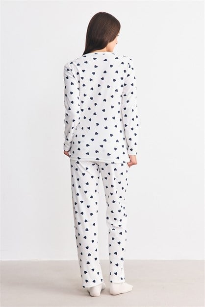 Yumuşak Dokulu Desenli Pijama Takımı Kalp