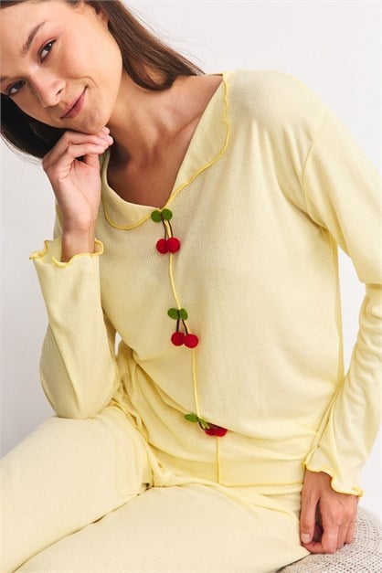 Yumuşak Dokulu Kaşkorse Pijama Takımı Kiraz