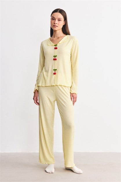 Yumuşak Dokulu Kaşkorse Pijama Takımı Kiraz