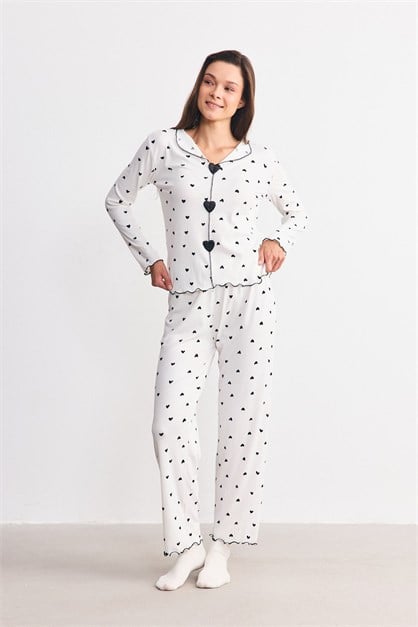 Yumuşak Dokulu Kaşkorse Pijama Takımı Kalp