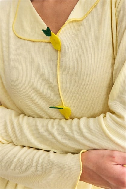 Yumuşak Dokulu Kaşkorse Pijama Takımı Limon