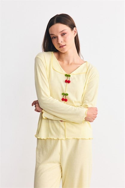 Yumuşak Dokulu Kaşkorse Pijama Takımı Kiraz
