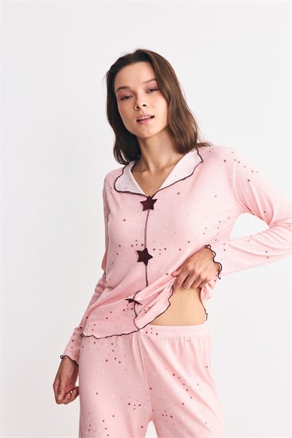 Yumuşak Dokulu Kaşkorse Pijama Takımı Yıldız