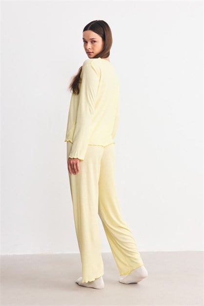 Yumuşak Dokulu Kaşkorse Pijama Takımı Limon