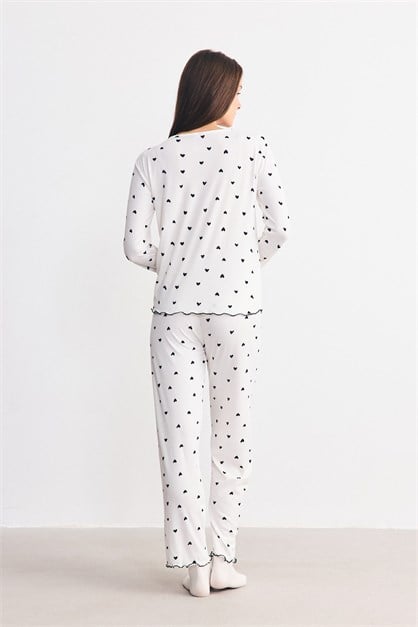 Yumuşak Dokulu Kaşkorse Pijama Takımı Kalp