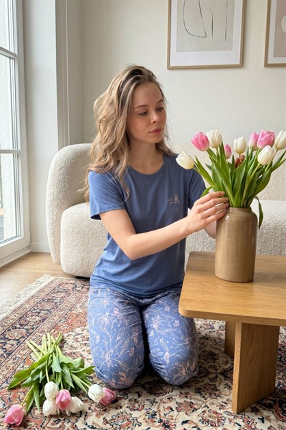 Yuvarlak Yaka Kısa Kollu Pijama Takımı Mor-512173