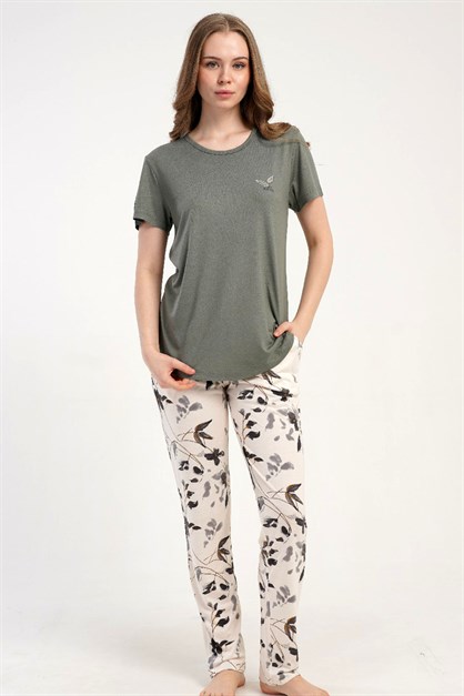 Yuvarlak Yaka Kısa Kollu Pijama Takımı Gri-512225