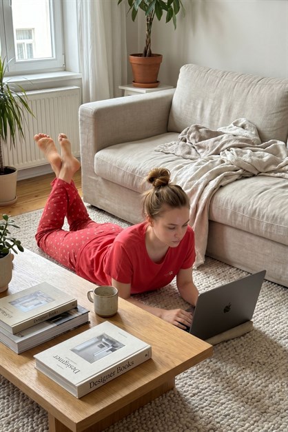 Yuvarlak Yaka Kısa Kollu Pijama Takımı Gül Kurusu-512213
