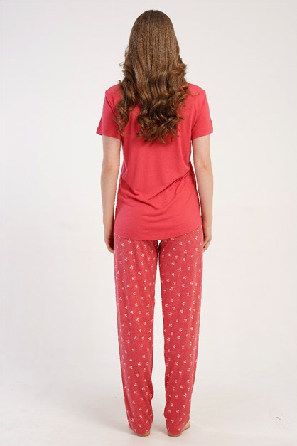 Yuvarlak Yaka Kısa Kollu Pijama Takımı Gül Kurusu-512213