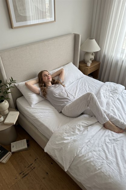 Yuvarlak Yaka Kısa Kollu Pijama Takımı Gri-512221