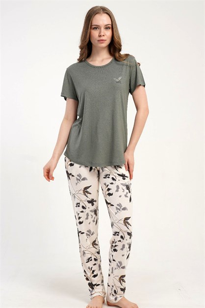 Yuvarlak Yaka Kısa Kollu Pijama Takımı Gri-512225