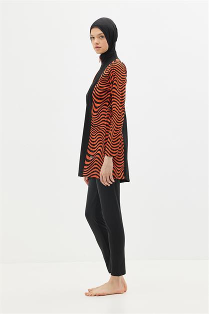 Zebra Patterned 4-Piece Modest Swimsuit 6227