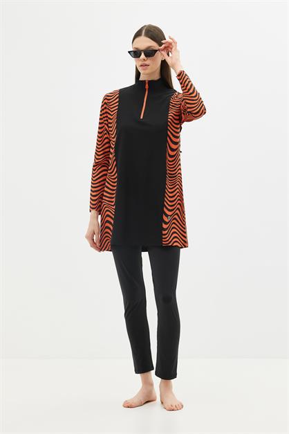 Zebra Patterned 4-Piece Modest Swimsuit 6227