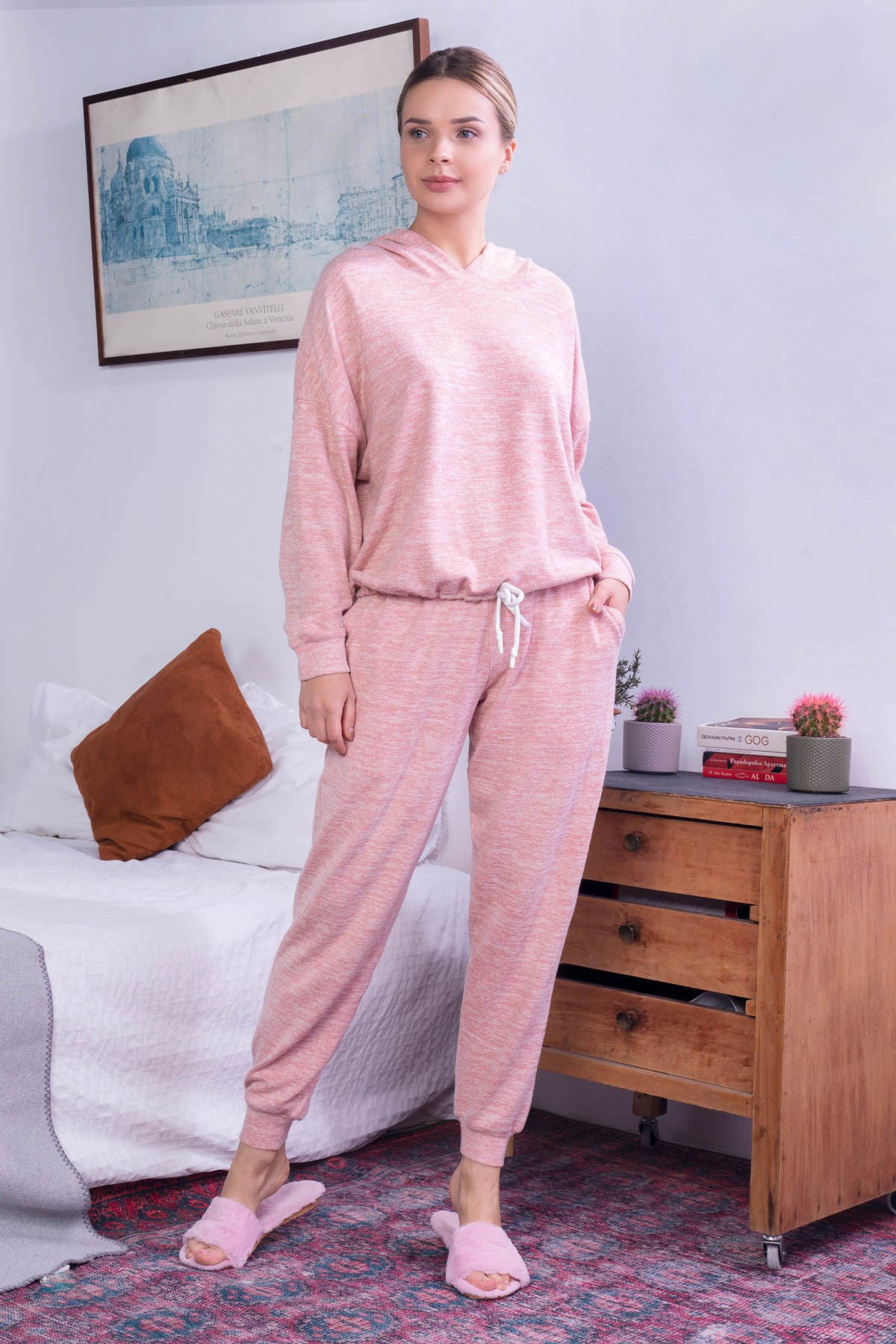 C&City Kadın Örme Pijama Takım 9057 Pembe - Çamaşır City