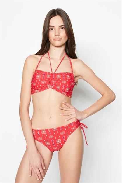 C&City Boyun Askı Detaylı Straplez Bikini Takım 3232 Kırmızı