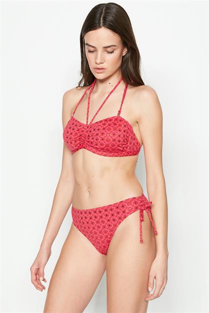 C&City Boyun Askı Detaylı Straplez Bikini Takım 3232 Nar Çiçeği