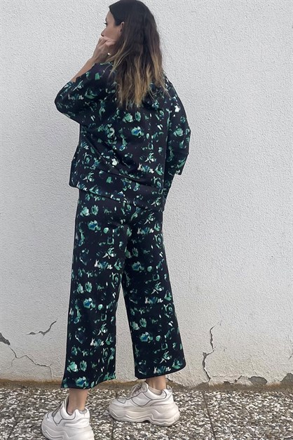 C&City Kapüşonlu Kısa Kol Sweatshirt 833 Siyah/Yeşil