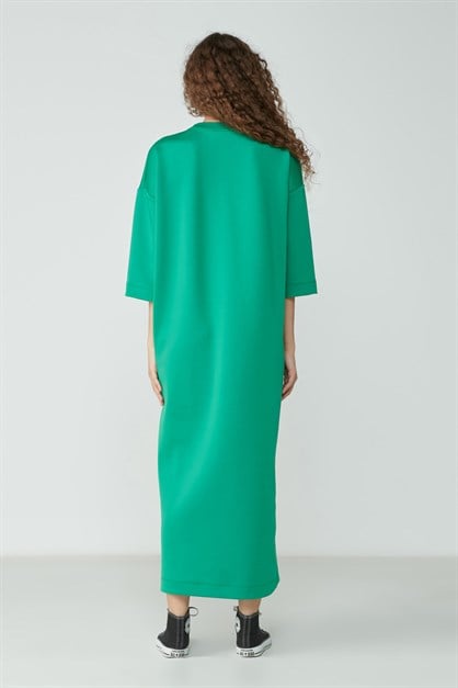 C&City Sıfır Yaka Yarım Kol Elbise Tunik 9100 Yeşil