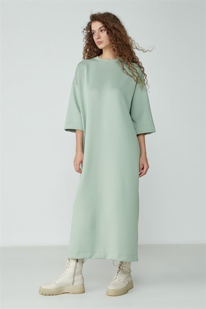 C&City Sıfır Yaka Yarım Kol Elbise Tunik 9100 Mint Yeşil
