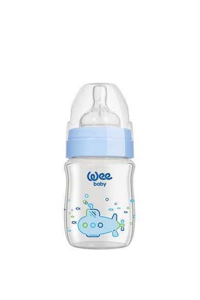 Wee Baby Klasik Plus Geniş Ağızlı Isıya Dayanıklı Cam Biberon 120 ml - MAVİ