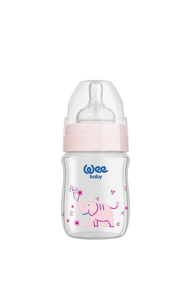 Wee Baby Klasik Plus Geniş Ağızlı Isıya Dayanıklı Cam Biberon 180 ml - PEMBE