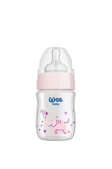 Wee Baby Klasik Plus Geniş Ağızlı Isıya Dayanıklı Cam Biberon 120 ml - PEMBE