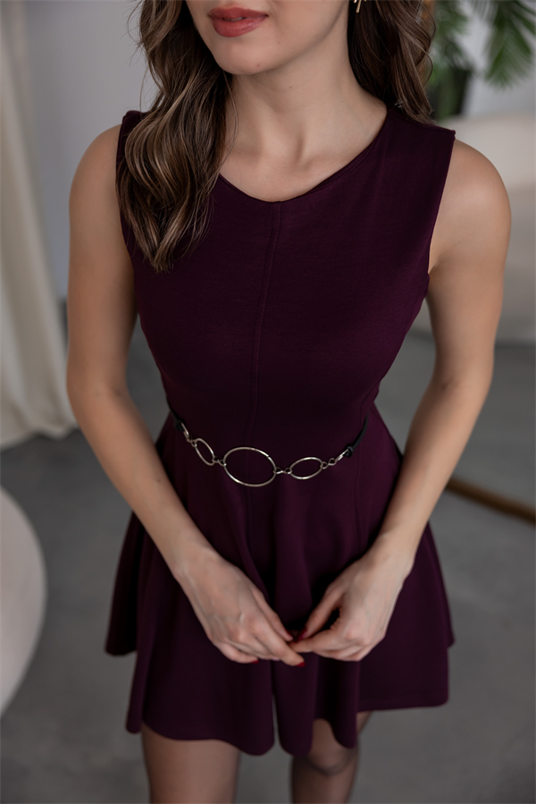 Aksesuar Detaylı Mini Kloş Elbise - BORDO