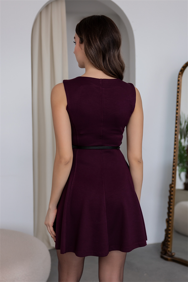 Aksesuar Detaylı Mini Kloş Elbise - BORDO
